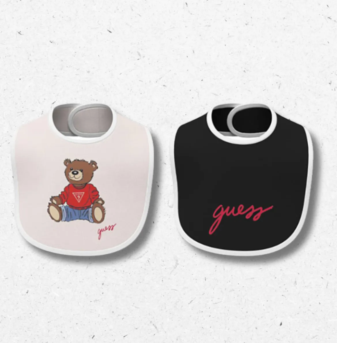 Set di 2 bavaglini Guess in cotone, blu con logo e beige con orsetto, per neonato taglia unica