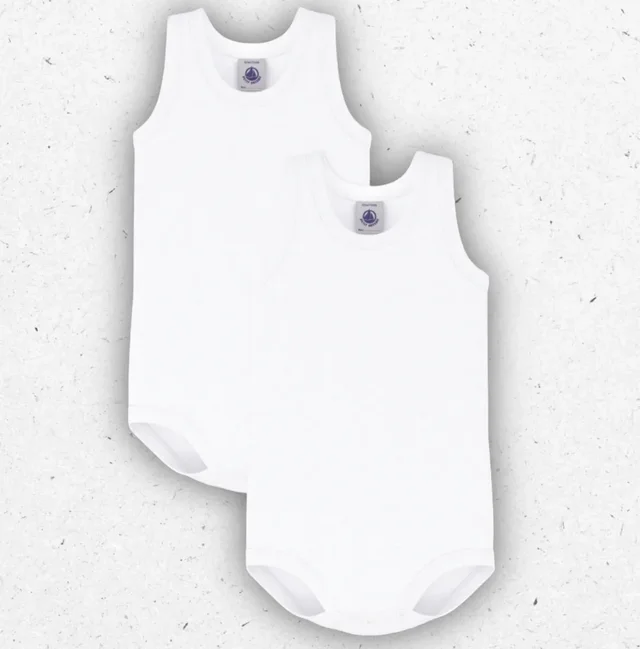 Set 2 Body Neonato Petit Bateau Bianco Senza Maniche in Cotone Biologico