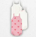 Set di tre body da neonata Petit Bateau senza maniche in cotone a costine con stampa a cuori e dettagli picot. 1