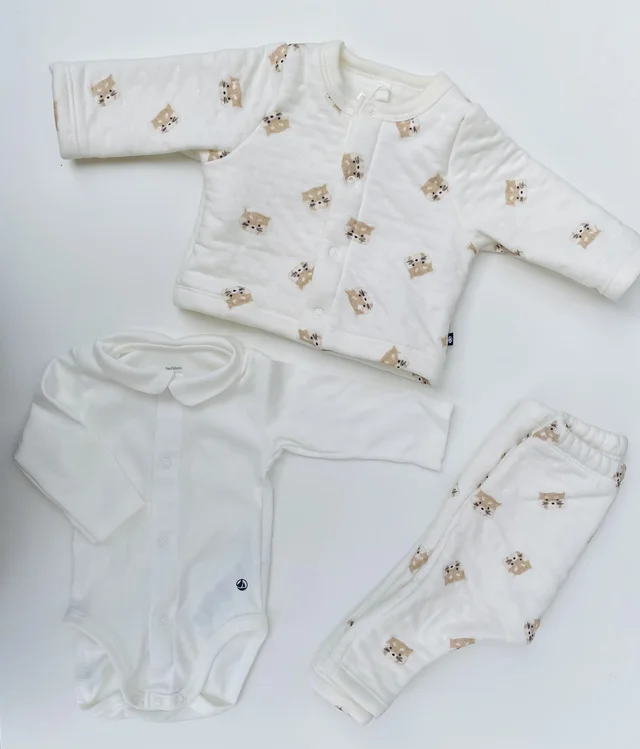 Set 3 pezzi in cotone con panda rossi stampati neonato Petit Bateau