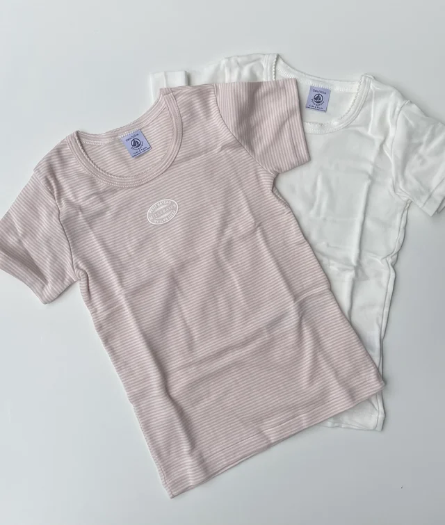 Set due canotte in cotone Petit Bateau per bambina bianca e rosa