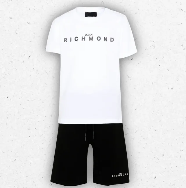 Set Due Pezzi Ragazzo Richmond T-shirt e Pantaloncino Logo a Contrasto 8-16 Anni