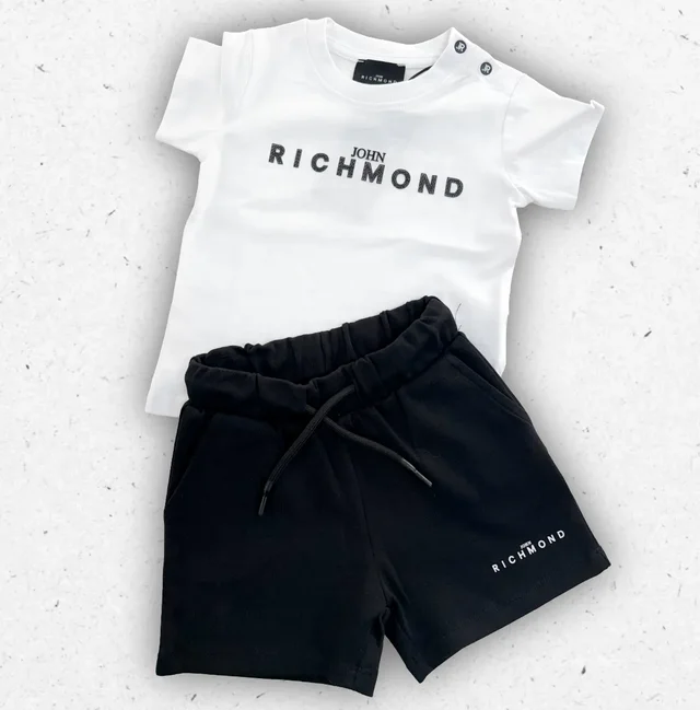 Set Due Pezzi Richmond Neonato T-shirt Bianca e Pantaloncino Nero Street-Chic 6-36 Mesi