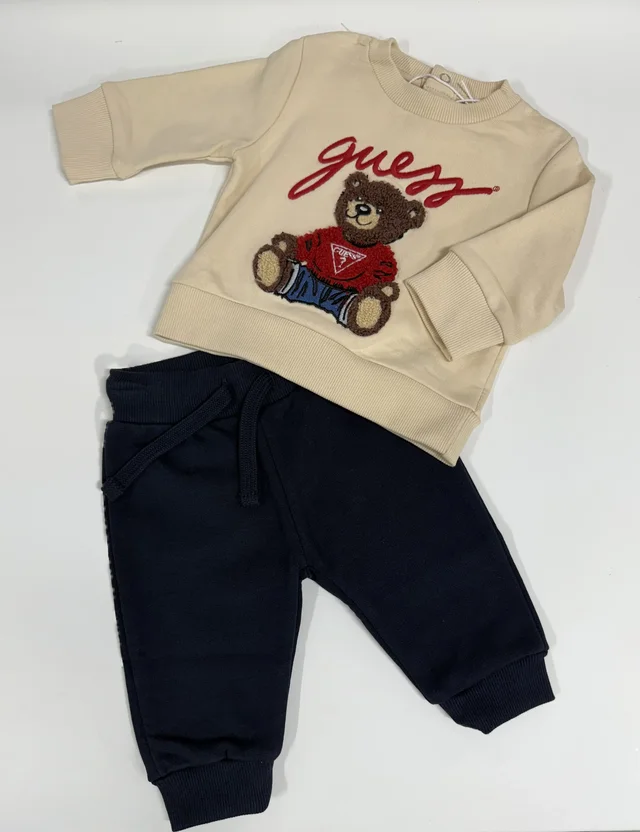 Set due pezzi tuta Guess per neonato felpa panna e pantalone blu