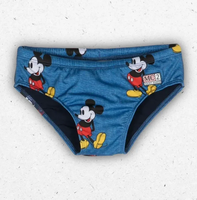 Slip Mare Bambino MC2 Saint Barth Billy Stampa Mickey Pose Denim
