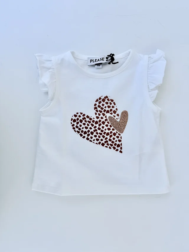 T-shirt a maniche corte bianca con cuore fantasia giraffa Please per neonata