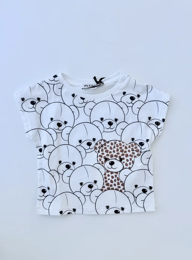 T-shirt a maniche corte bianca con stampa orsetti Please per neonata