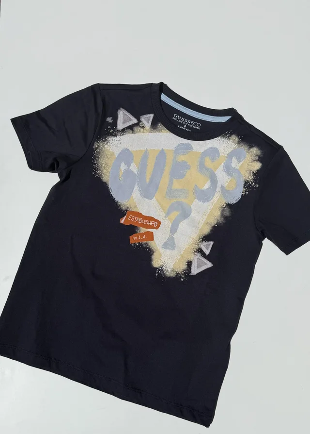 T-shirt a maniche corte Guess per ragazzo in blu e bianco con stampe