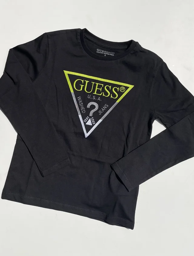 T-shirt a maniche lunghe nera Guess per ragazzo
