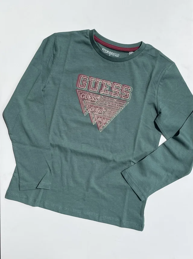 T-shirt a maniche lunghe verde Guess per ragazzo