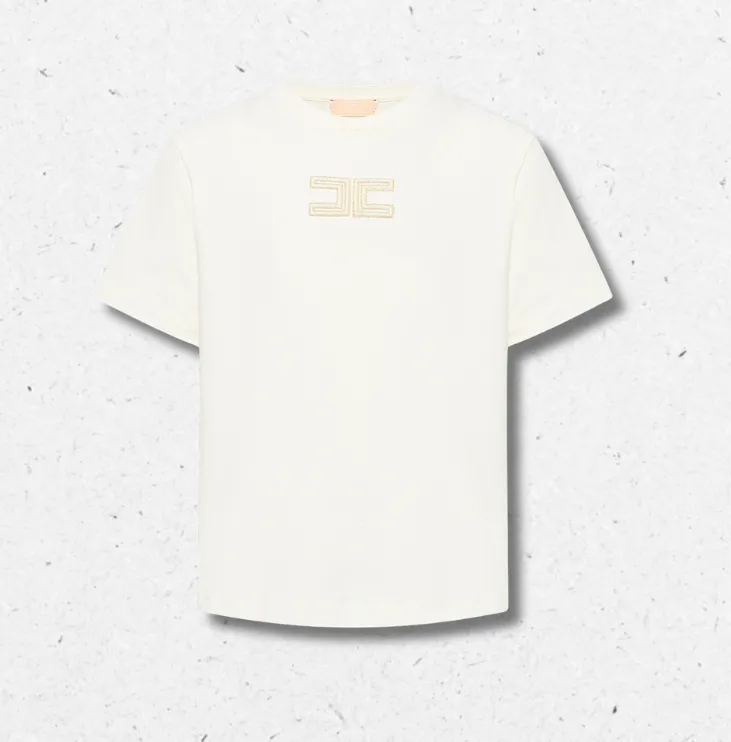T-shirt Elisabetta Franchi avorio logo oro ragazza