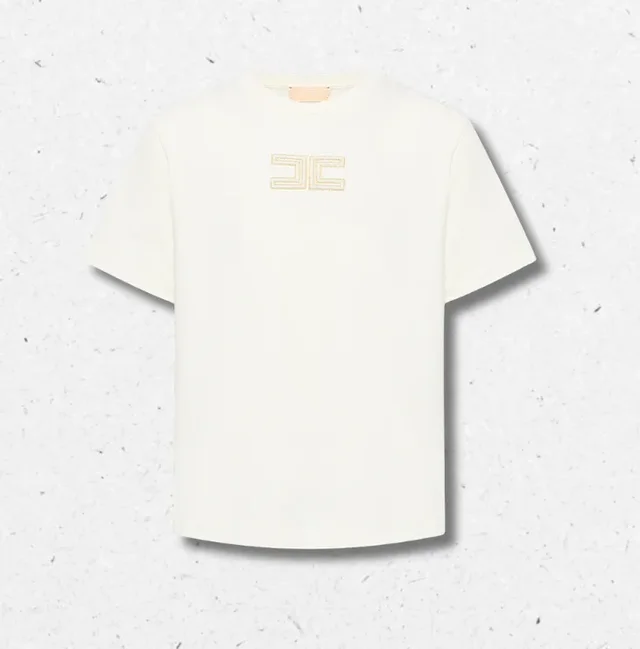 T-shirt Bambina Avorio con Logo a Rilievo Oro – Elisabetta Franchi