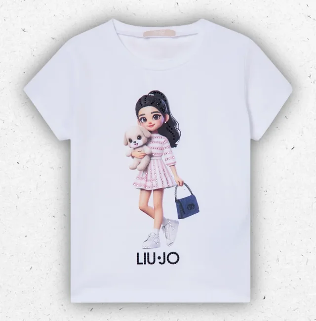 T-shirt Bambina Liu Jo Better Bianca in Cotone con Stampa Bambola Artistica