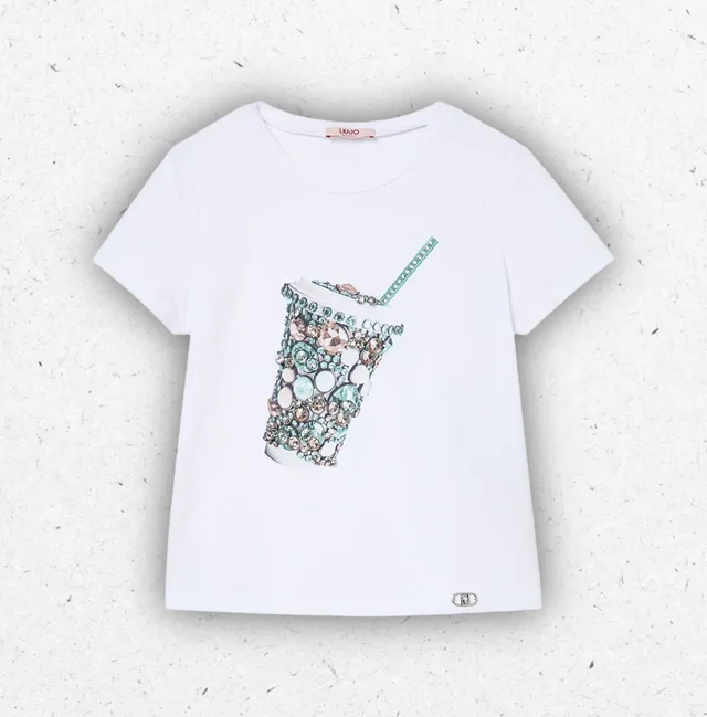 T-shirt Bambina Liu Jo Better in Cotone con Stampe Smoothie o Lecca-Lecca e Castoni