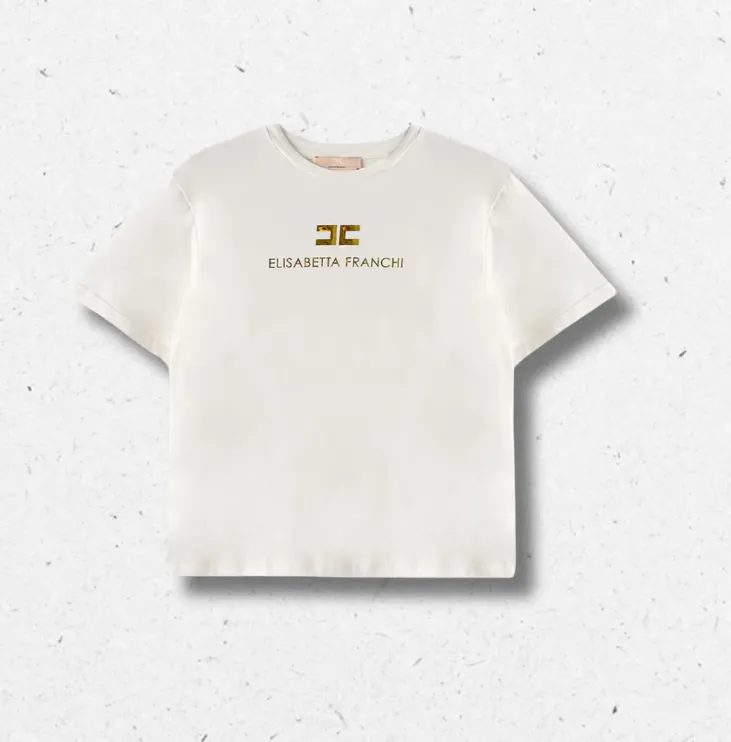 T-shirt Elisabetta Franchi bambina nera avorio rosa logo