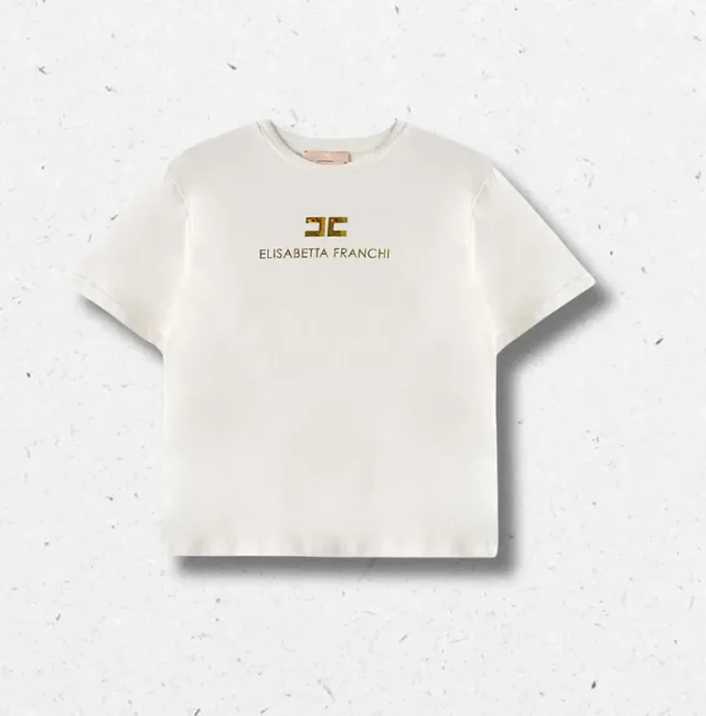 T-shirt Bambina Nera Avorio o Rosa Logo Luminoso – Elisabetta Franchi