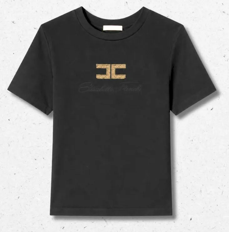 T-shirt Elisabetta Franchi bambina nera logo oro