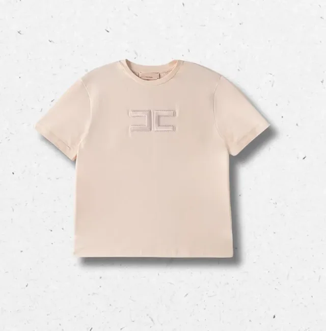 T-shirt Bambina Nude o Nera in Cotone Elasticizzato – Elisabetta Franchi