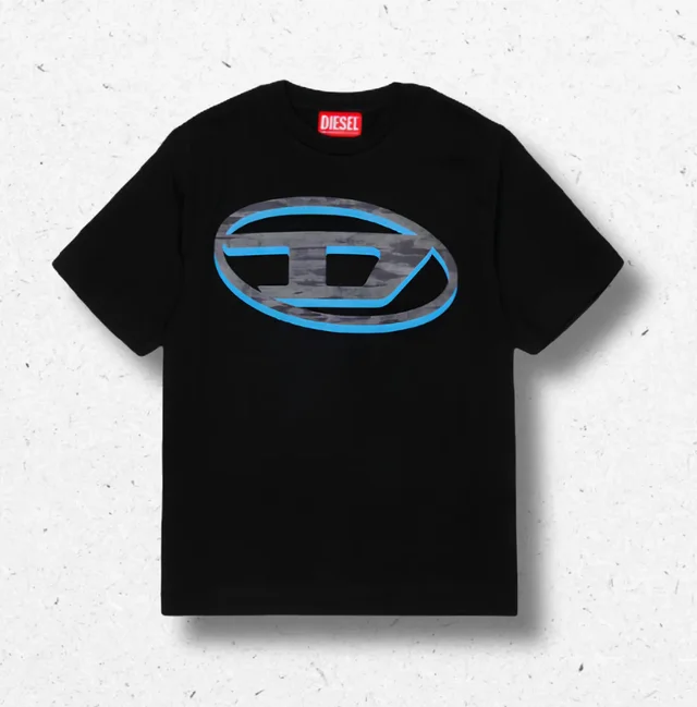 T-Shirt Bambino Diesel Oversize con Maxi Stampa Oval D Bicolore
