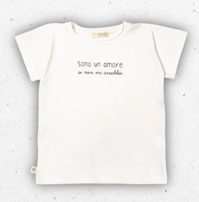 T-shirt Bambino Maperò Bianca in Cotone con Scritta "Ribelle Professionista" da 2 a 6 Anni