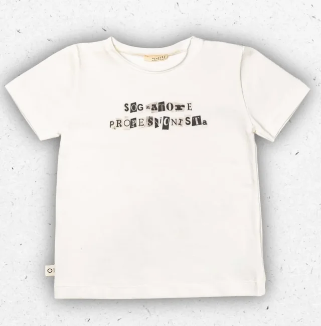 T-shirt Bambino Maperò Bianca in Cotone con Scritta "Sognatore Professionista" da 2 a 6 Anni