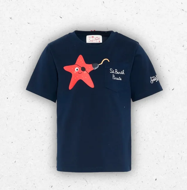 T-shirt Bambino MC2 Saint Barth Blu con Stella Marina Pirata Eddy