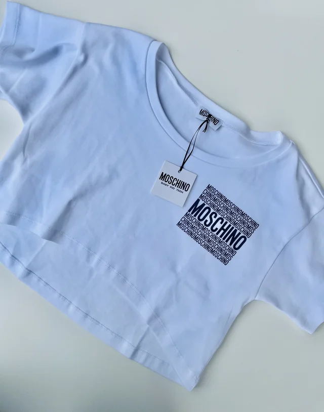 T-shirt cropped a maniche corte bianca con logo Moschino per ragazza