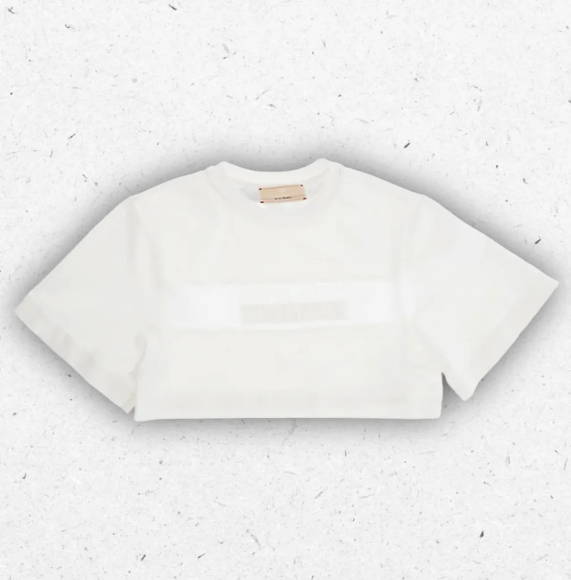 T-shirt bianca a maniche corte modello cropped firmata Elisabetta Franchi, con scollo rotondo e una fascia centrale semitrasparente impreziosita dal logo discreto.