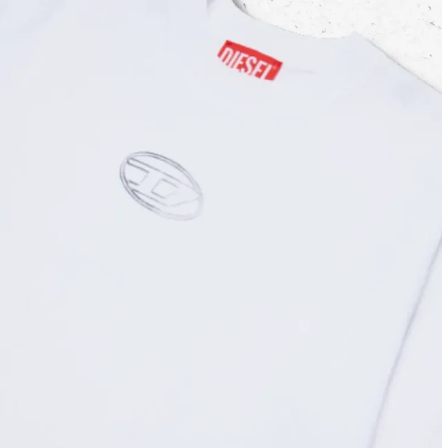 T-Shirt Cropped Ragazza Diesel in Cotone con Stampa Logo Oval D