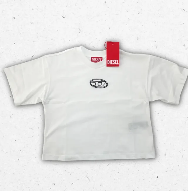 T-shirt Diesel Ragazza con Logo Ovale Classico - Bianca e Nera