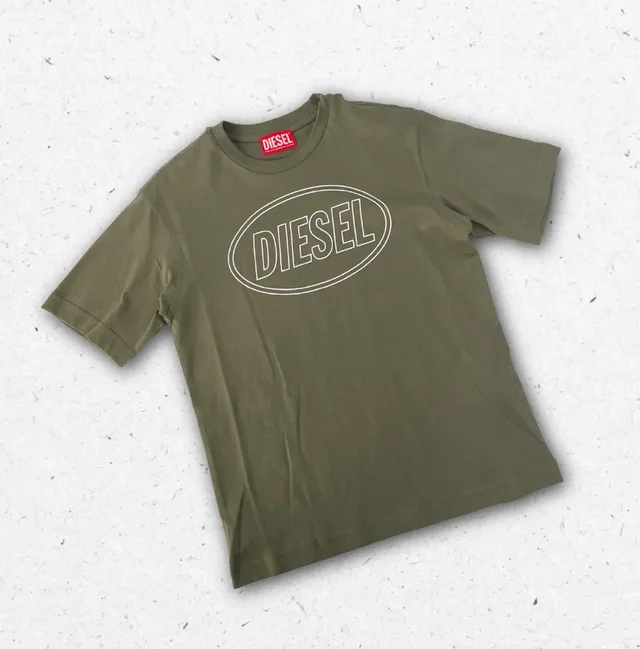 T-shirt Diesel Ragazzo con Logo Ovale - Nero e Verde