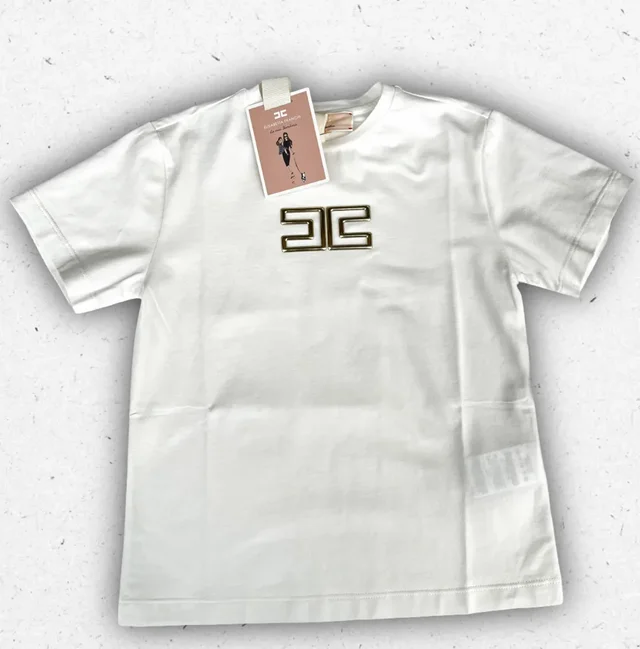 T-shirt Elisabetta Franchi La Mia Bambina con Logo Traforato in Strass Oro