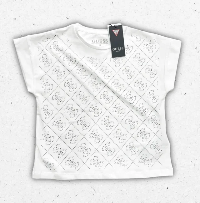 T-shirt Guess Ragazza Bianca in Cotone con Logo