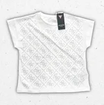 T-shirt bianca Guess da ragazza in puro cotone con logo iconico stampato sul petto. 1