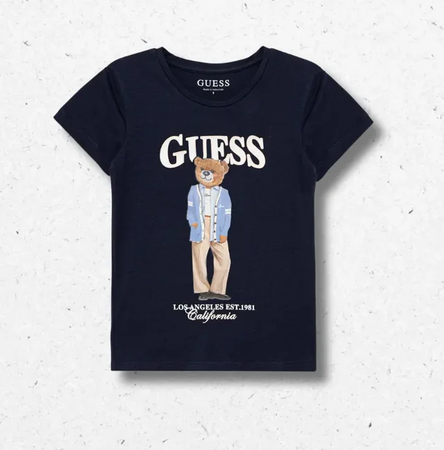 T-shirt Guess Ragazza Blu con Stampa Orso Regular Fit
