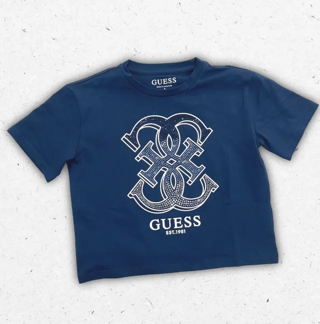 T-shirt Guess Ragazza in Cotone con Logo a contrasto