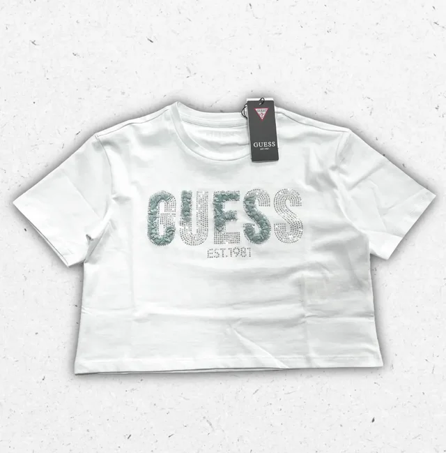 T-shirt Guess Ragazza in Cotone con Logo Glamour