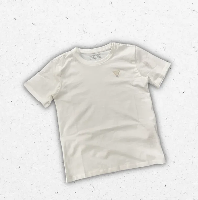 T-shirt Guess Ragazzo Bianca in Cotone con Logo Frontale