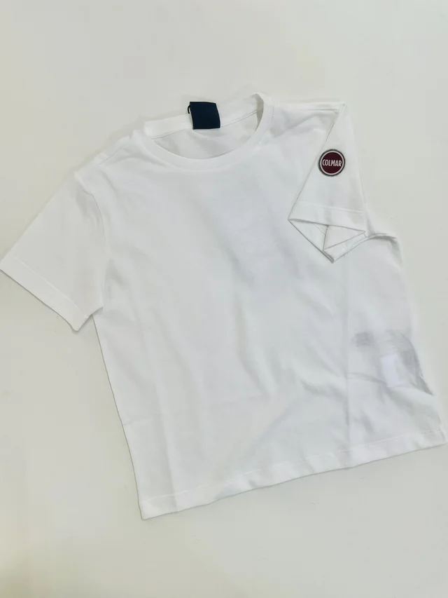 T-shirt in cotone bambino colmar bianca con logo sulla manica