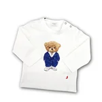 T-shirt Jeckerson a maniche lunghe in cotone bianca per bambino, con stampa di un orsetto in giacca blu. 1