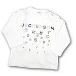 T-shirt Jeckerson a maniche lunghe in cotone color Latte per neonato, con stampa/ricamo frontale multicolore. 1