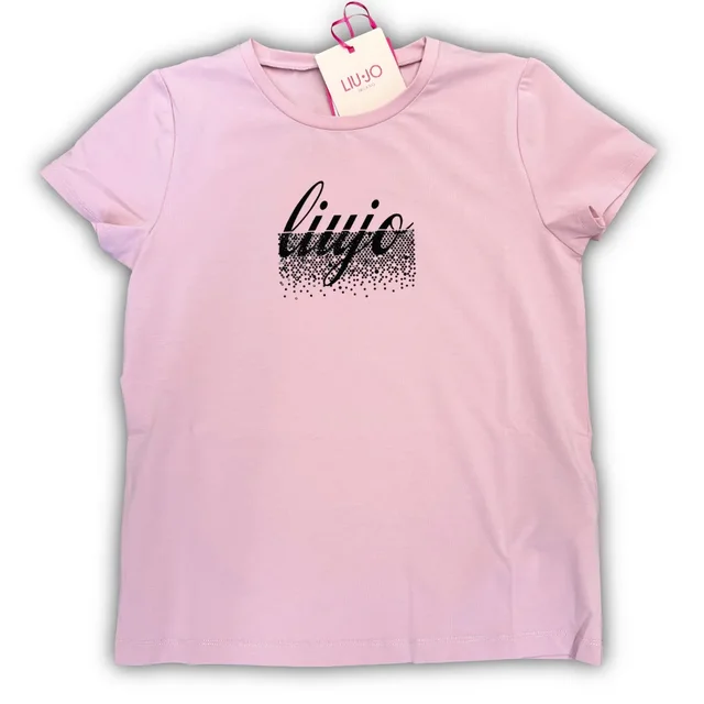 T-shirt Liu Jo Girl Maniche Corte Rosa Chiaro con Stampa Logo Glitter