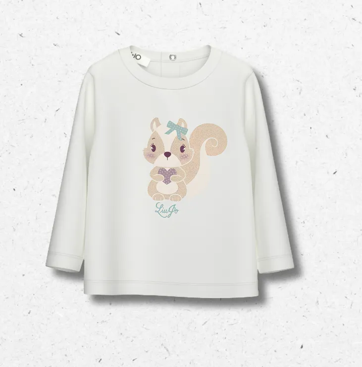 T-shirt manica lunga Liu Jo neonata bianca con scoiattolo