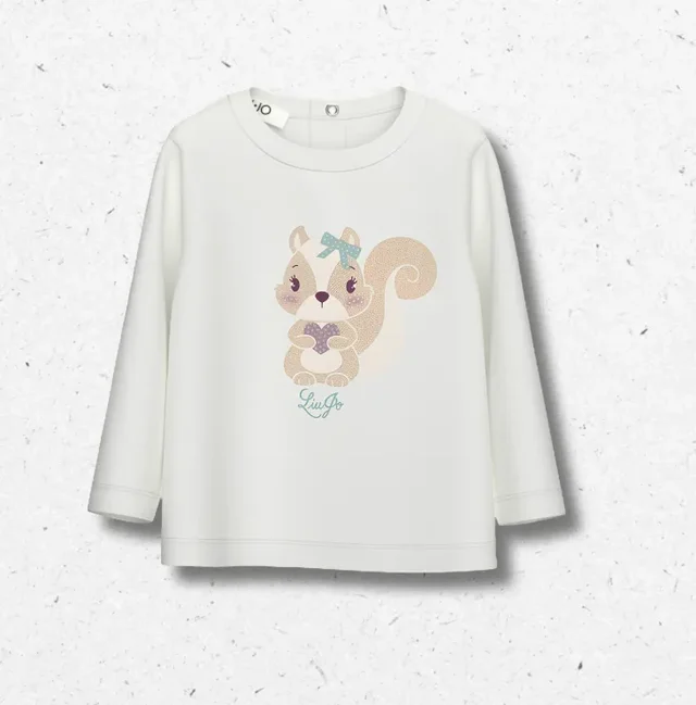T-shirt Manica Lunga Liu Jo Neonata Bianca con Volpe o Scoiattolo