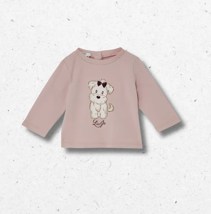 T-shirt manica lunga Liu Jo neonata lilla con cagnolino