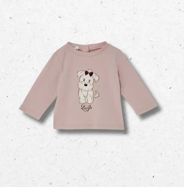 T-shirt Manica Lunga Liu Jo Neonata Lilla con Stampa Cagnolino