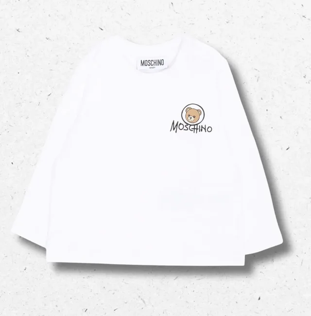 T-shirt Manica Lunga Moschino Kids Neonato Bianca o Fucsia con Teddy Bear