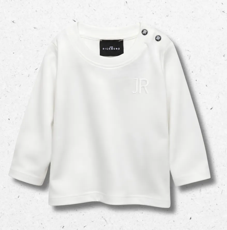 T-shirt bianca a maniche lunghe da neonato John Richmond Kids con ricamo logo