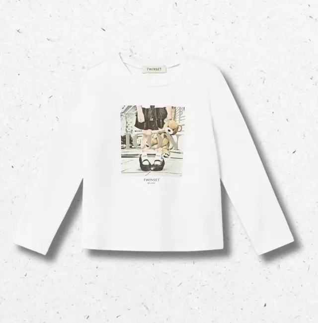 T-shirt Manica Lunga Regular Twinset Baby Bianca con Stampa Icon
