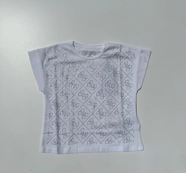 T-shirt maniche corte bianca con brillantini Guess per ragazza